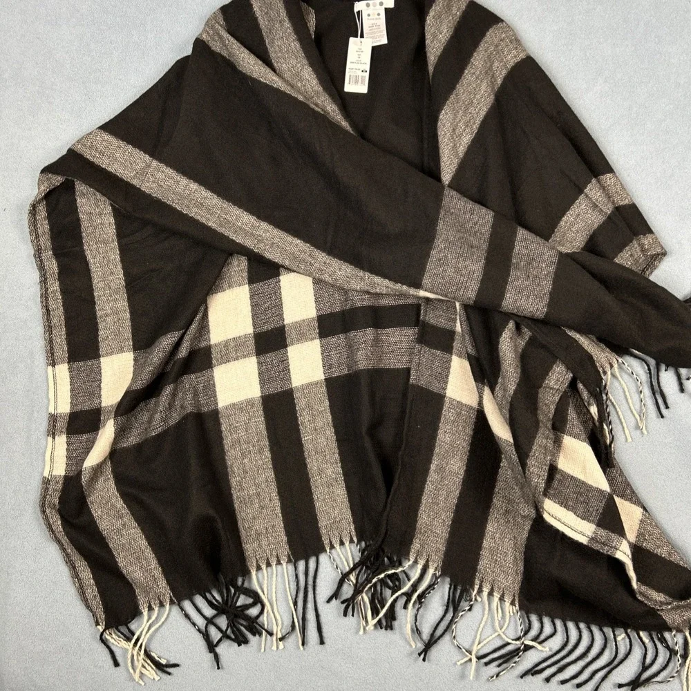 NWT Three Dots Womens Cashmere‎ Shawl Scarf Wool Wraparound Erin Plaid Luxury